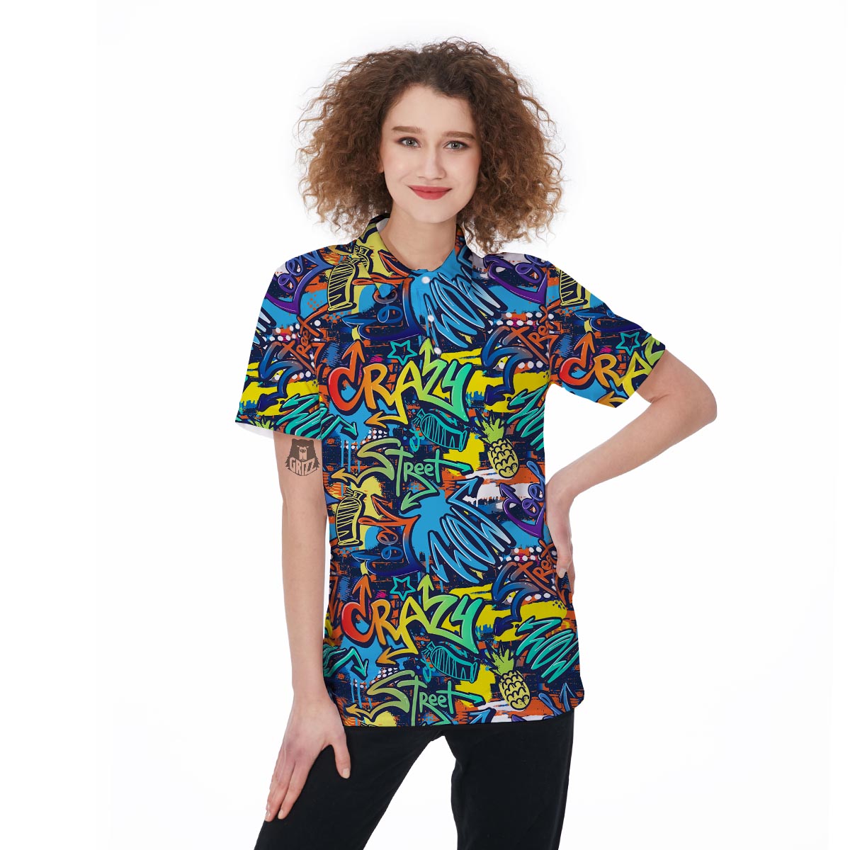 Graffiti Backdrop Print Women's Golf Shirts-grizzshop