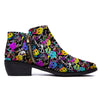 Graffiti Colorful Emoji Faces Print Pattern Ankle Boots-grizzshop