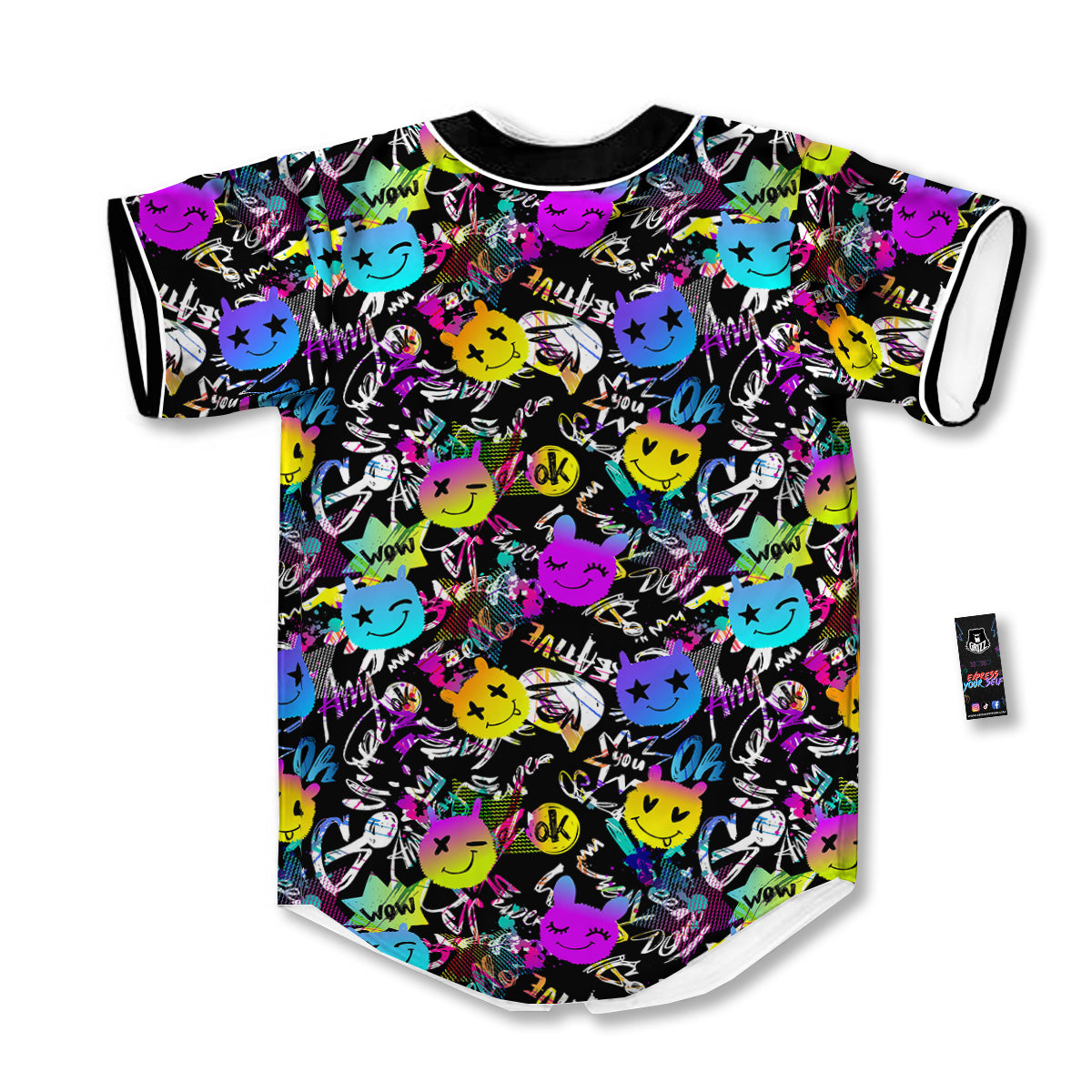 Graffiti Colorful Emoji Faces Print Pattern Baseball Jersey-grizzshop