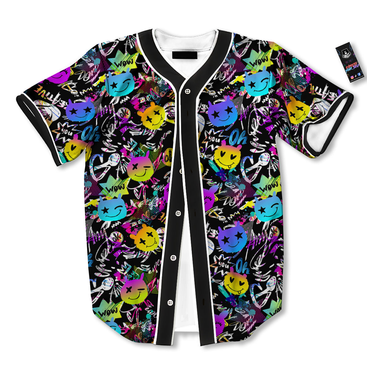 Graffiti Colorful Emoji Faces Print Pattern Baseball Jersey-grizzshop