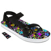 Graffiti Colorful Emoji Faces Print Pattern Black Open Toe Sandals-grizzshop