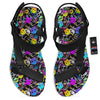 Graffiti Colorful Emoji Faces Print Pattern Black Open Toe Sandals-grizzshop