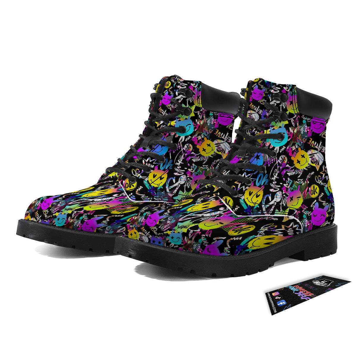 Graffiti Colorful Emoji Faces Print Pattern Boots-grizzshop