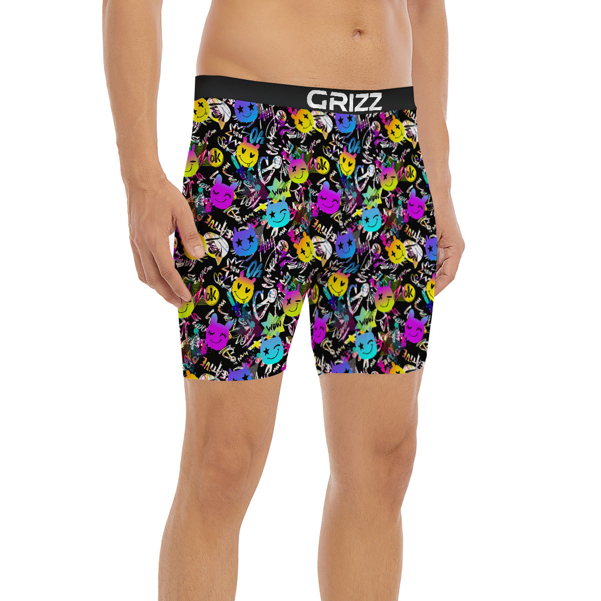 Graffiti Colorful Emoji Faces Print Pattern Boxer Briefs-grizzshop