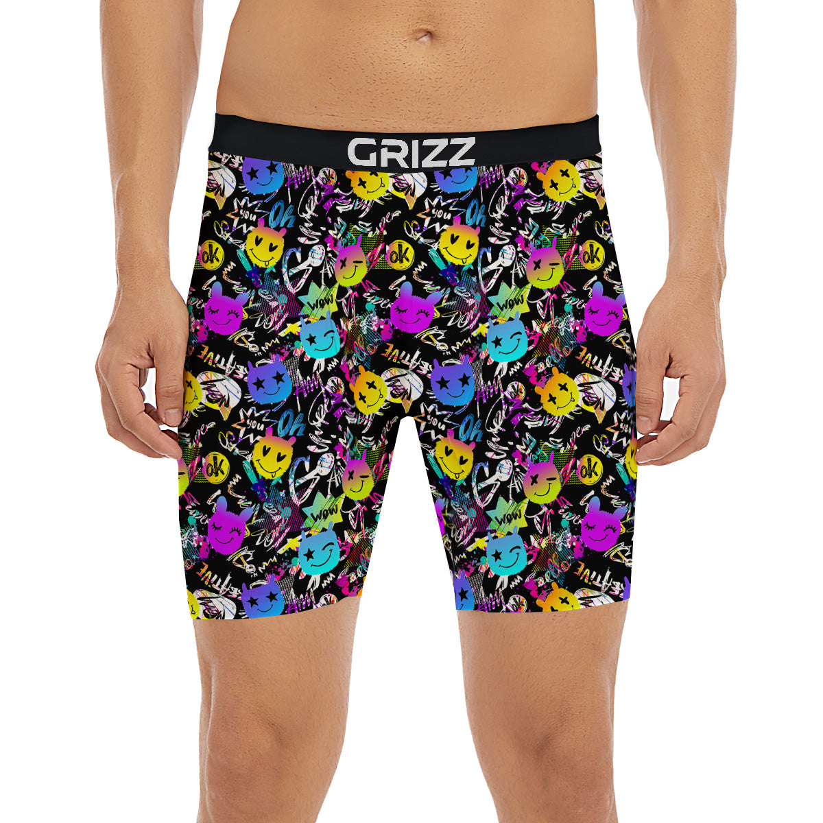 Graffiti Colorful Emoji Faces Print Pattern Boxer Briefs-grizzshop