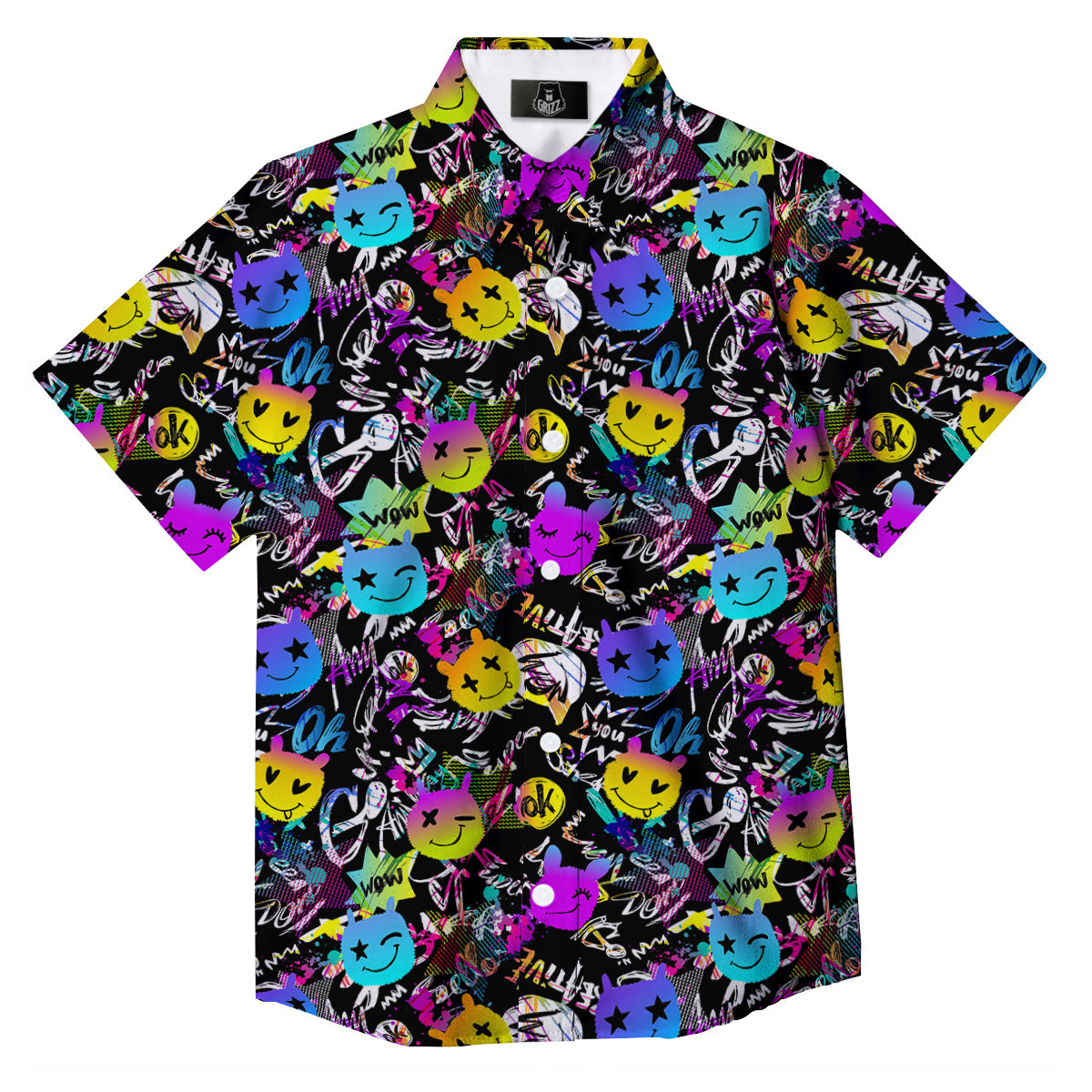 Graffiti Colorful Emoji Faces Print Pattern Button Up Shirt-grizzshop