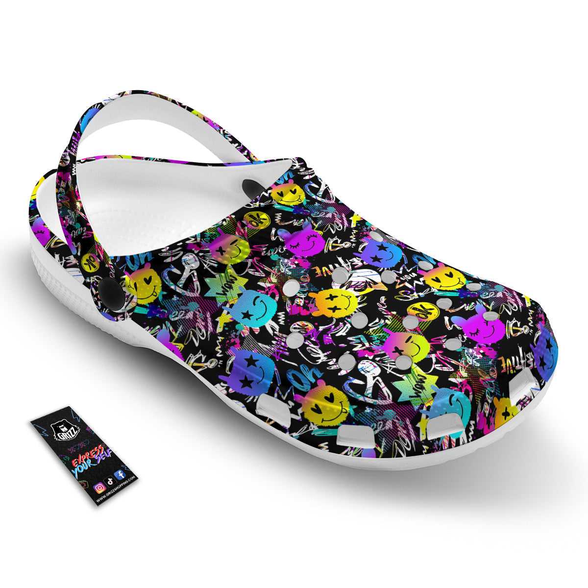 Graffiti Colorful Emoji Faces Print Pattern Clog-grizzshop