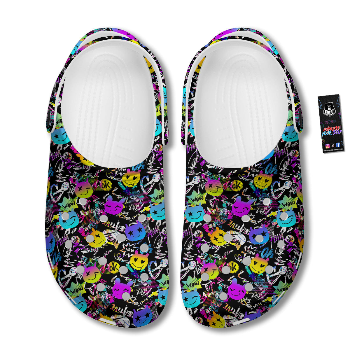 Graffiti Colorful Emoji Faces Print Pattern Clog-grizzshop