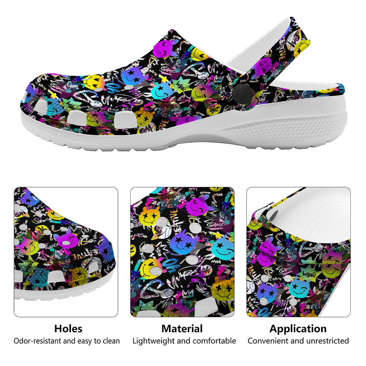 Graffiti Colorful Emoji Faces Print Pattern Clog-grizzshop