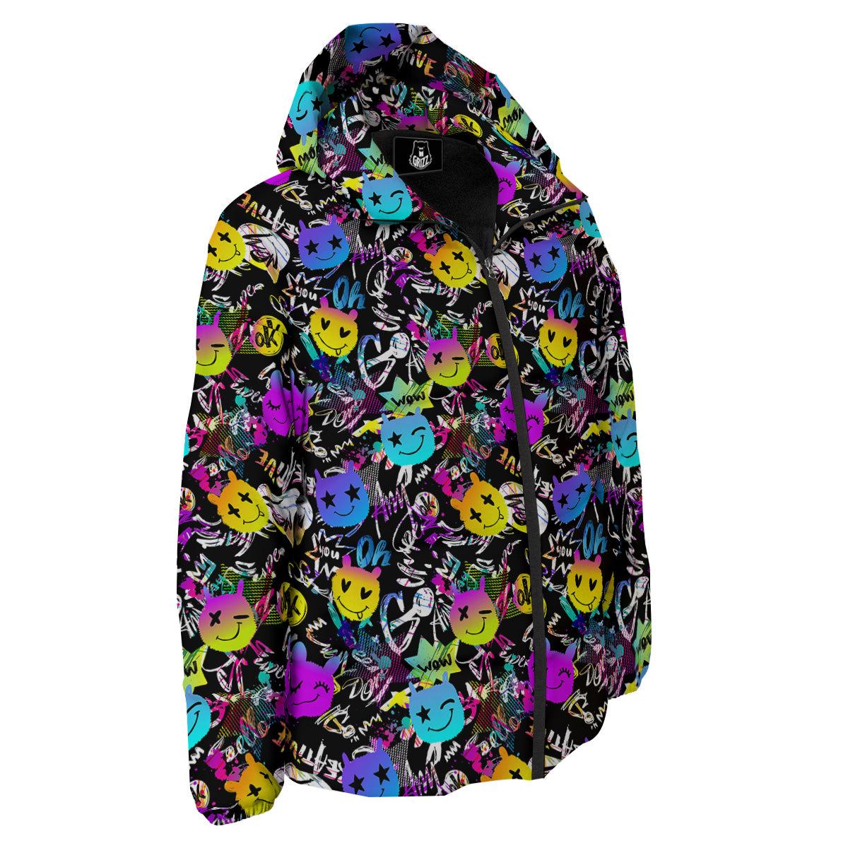 Graffiti Colorful Emoji Faces Print Pattern Down Jacket-grizzshop