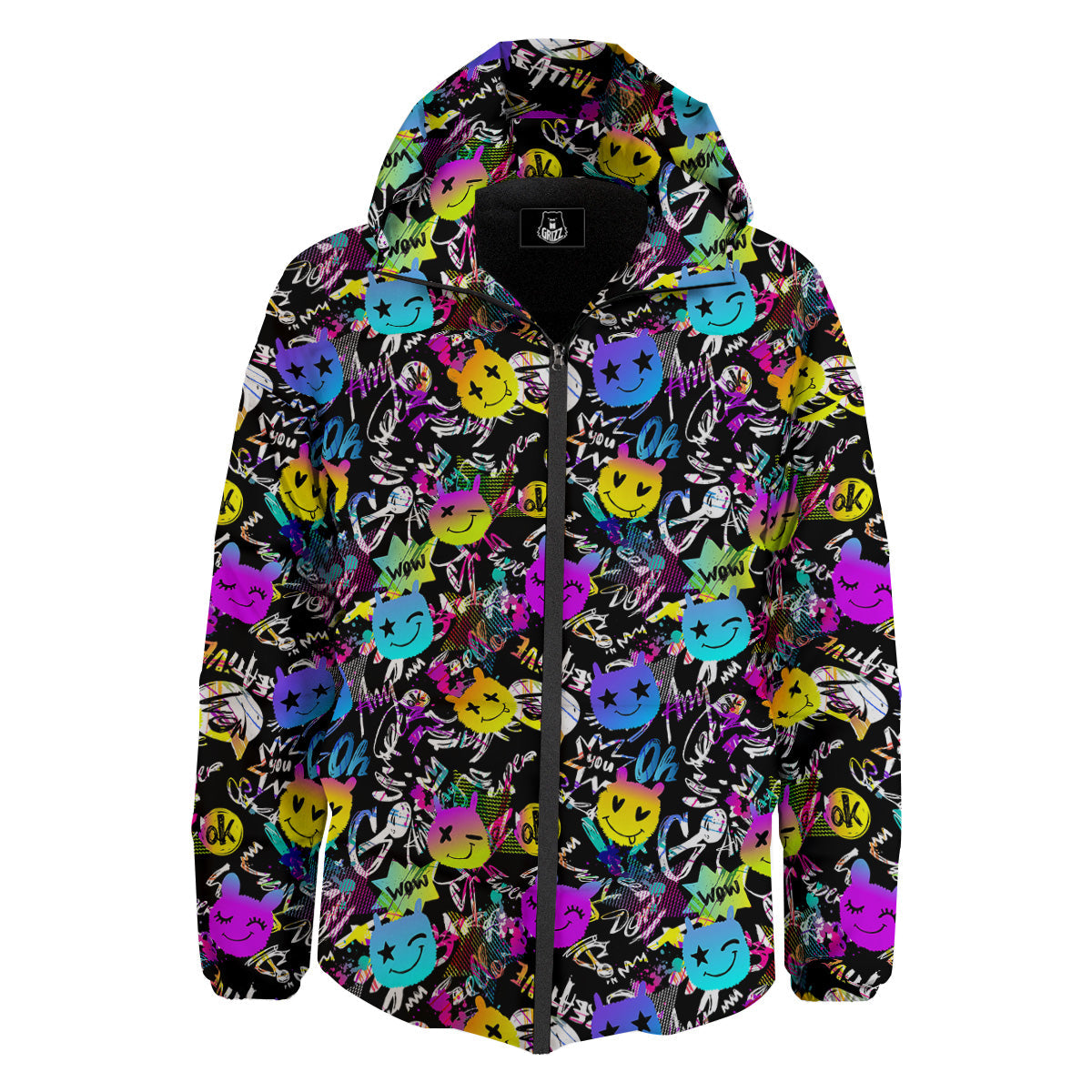 Graffiti Colorful Emoji Faces Print Pattern Down Jacket-grizzshop