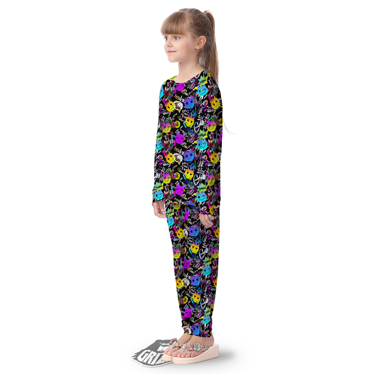Graffiti Colorful Emoji Faces Print Pattern Kid's Pajamas-grizzshop