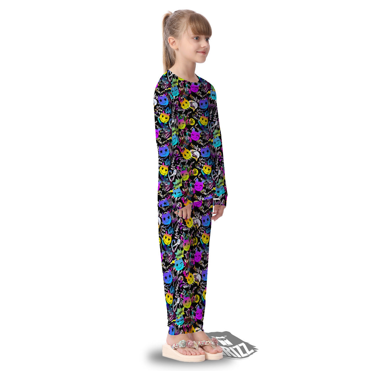 Graffiti Colorful Emoji Faces Print Pattern Kid's Pajamas-grizzshop