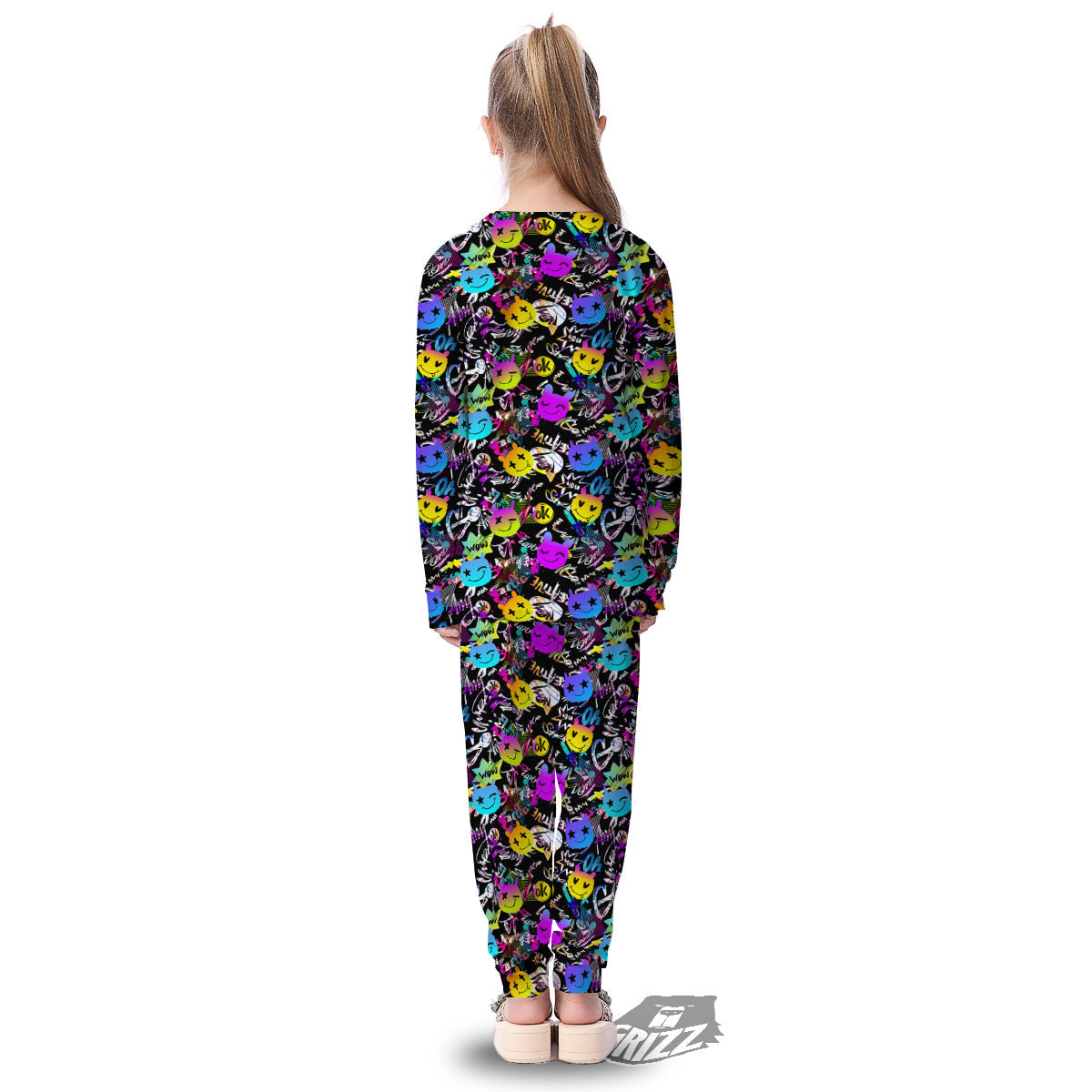 Graffiti Colorful Emoji Faces Print Pattern Kid's Pajamas-grizzshop