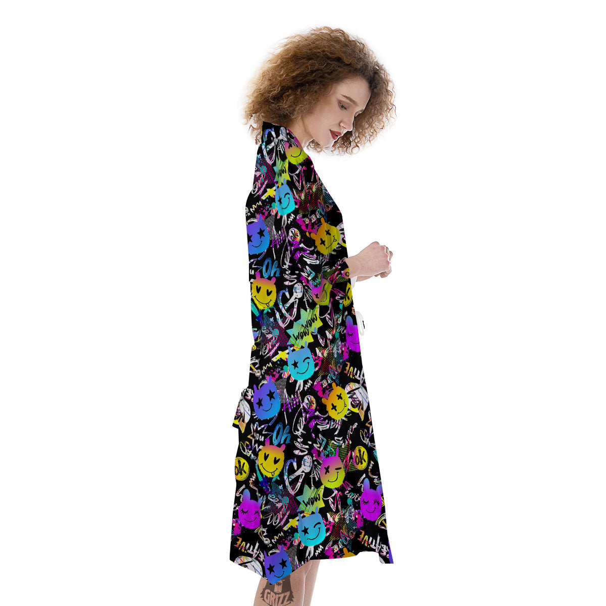 Graffiti Colorful Emoji Faces Print Pattern Kimono-grizzshop