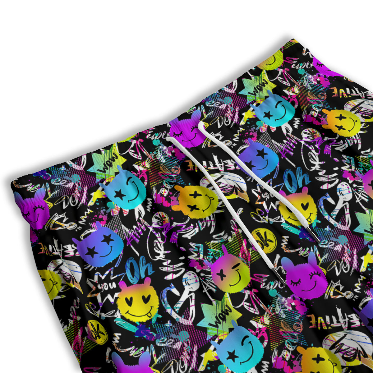 Graffiti Colorful Emoji Faces Print Pattern Men's Athletic Shorts