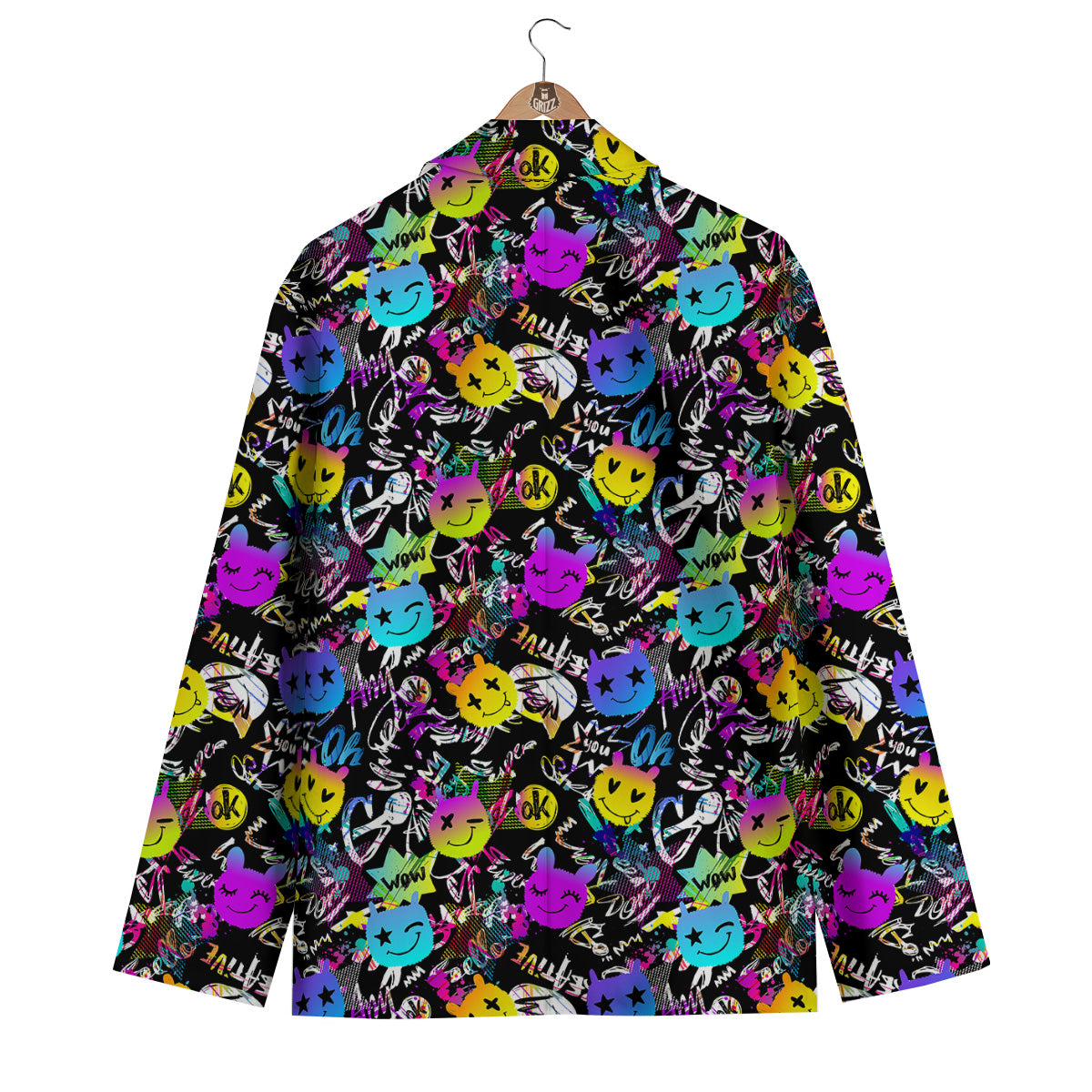 Graffiti Colorful Emoji Faces Print Pattern Men's Blazer-grizzshop