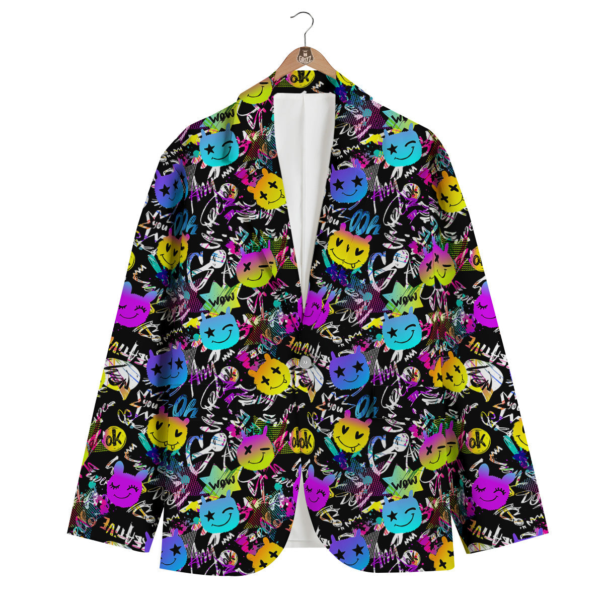 Graffiti Colorful Emoji Faces Print Pattern Men's Blazer-grizzshop