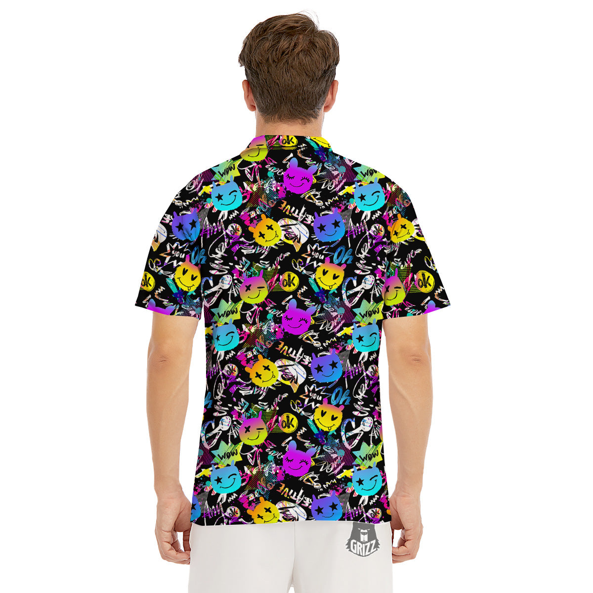 Graffiti Colorful Emoji Faces Print Pattern Men's Golf Shirts-grizzshop