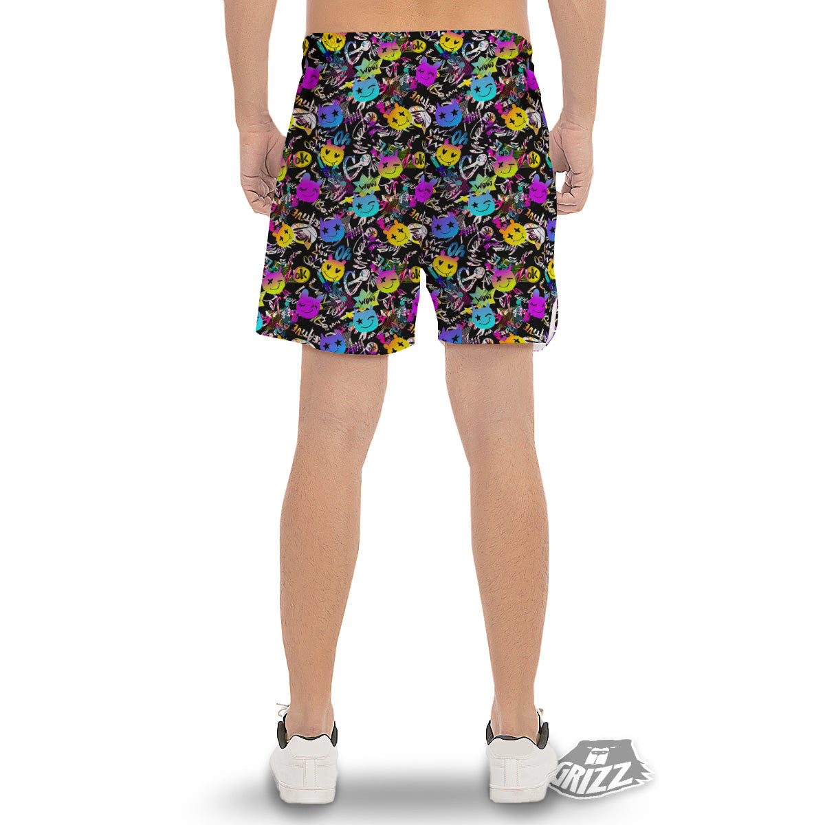 Graffiti Colorful Emoji Faces Print Pattern Men's Gym Shorts-grizzshop