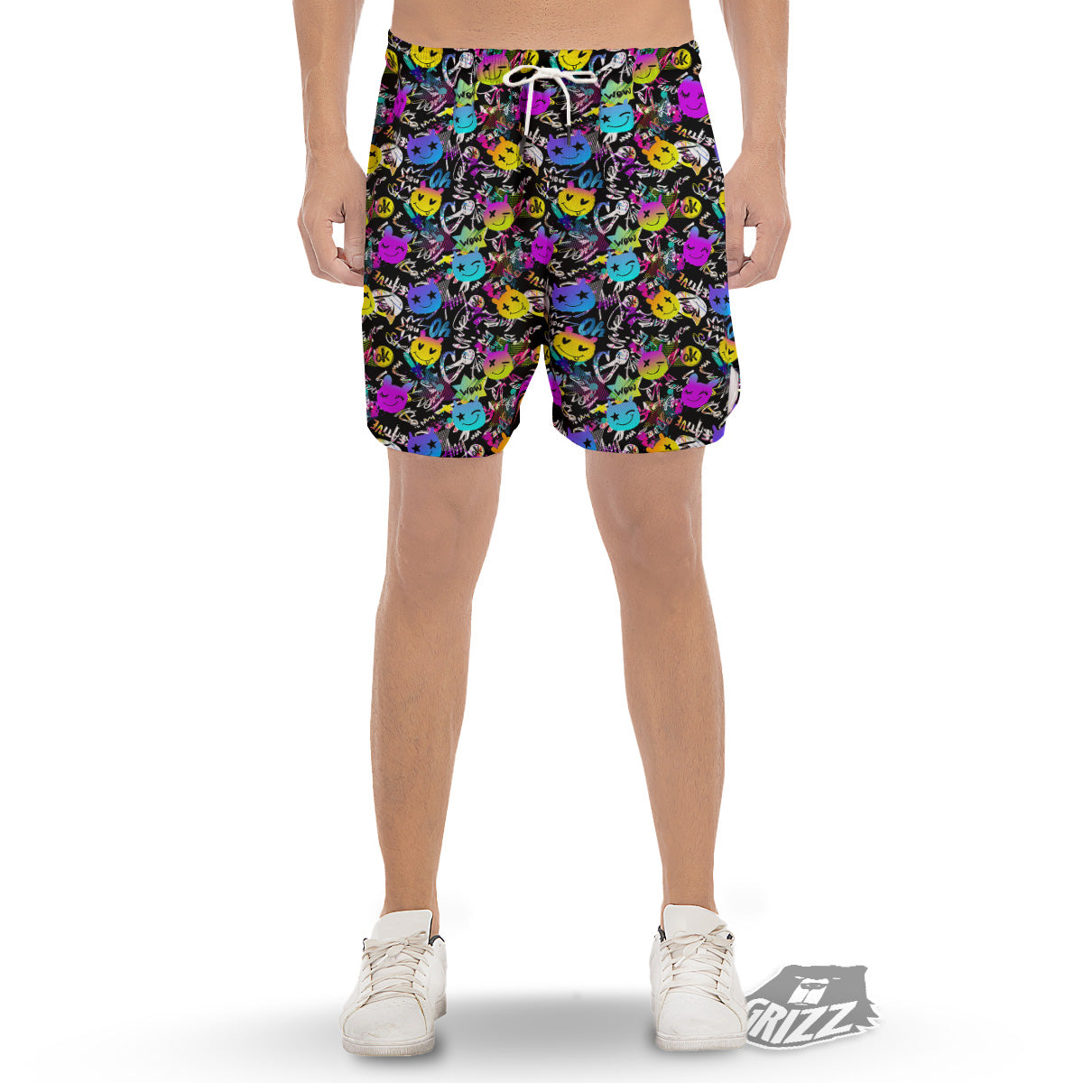 Graffiti Colorful Emoji Faces Print Pattern Men's Gym Shorts-grizzshop