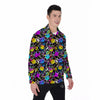 Graffiti Colorful Emoji Faces Print Pattern Men's Long Sleeve Shirts-grizzshop