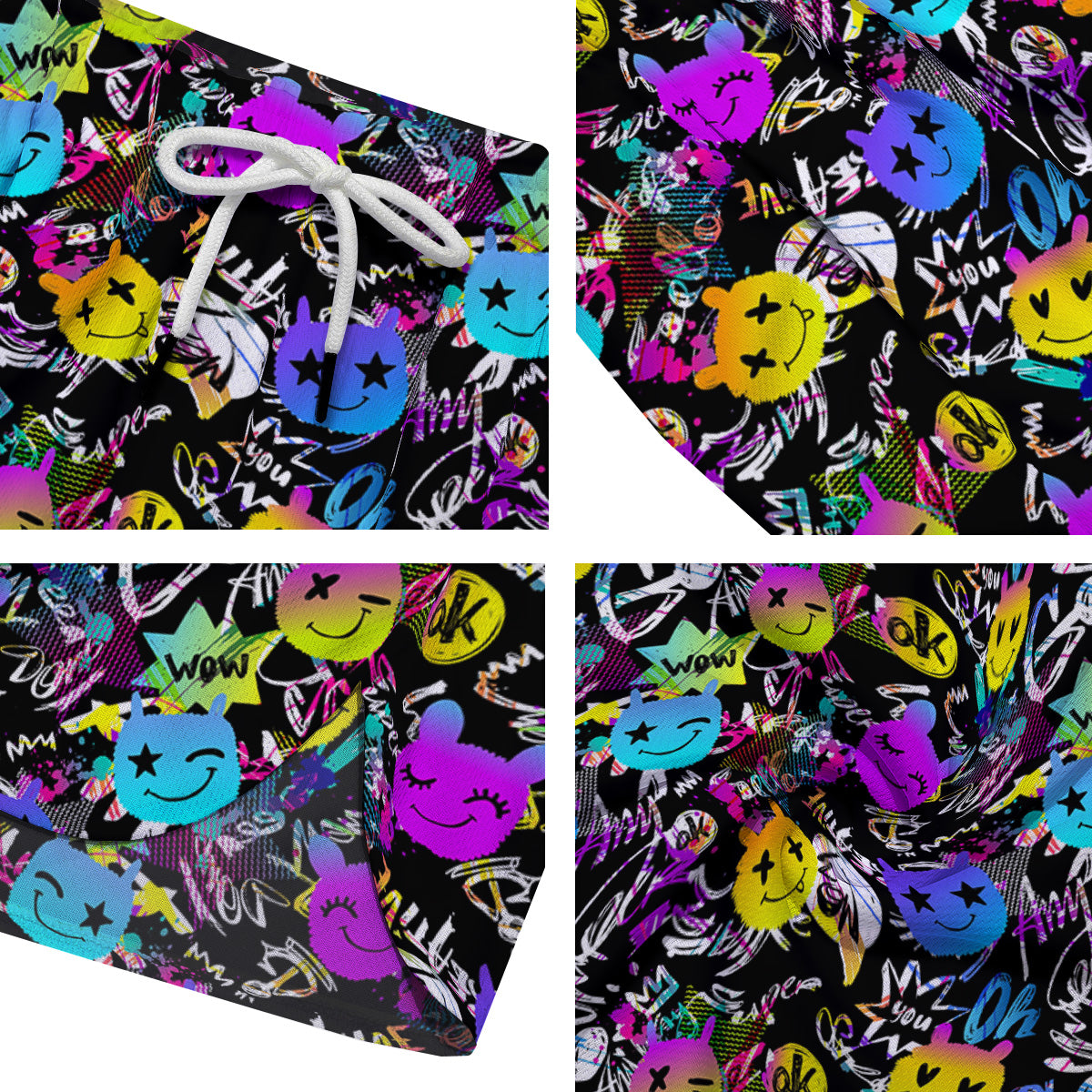 Graffiti Colorful Emoji Faces Print Pattern Men's Running Shorts-grizzshop