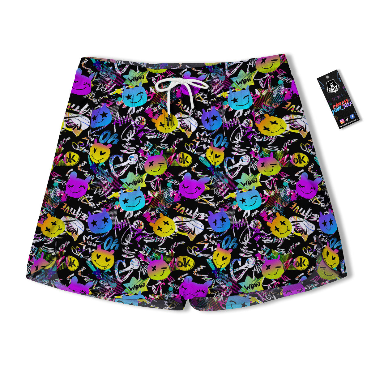 Graffiti Colorful Emoji Faces Print Pattern Men's Running Shorts-grizzshop