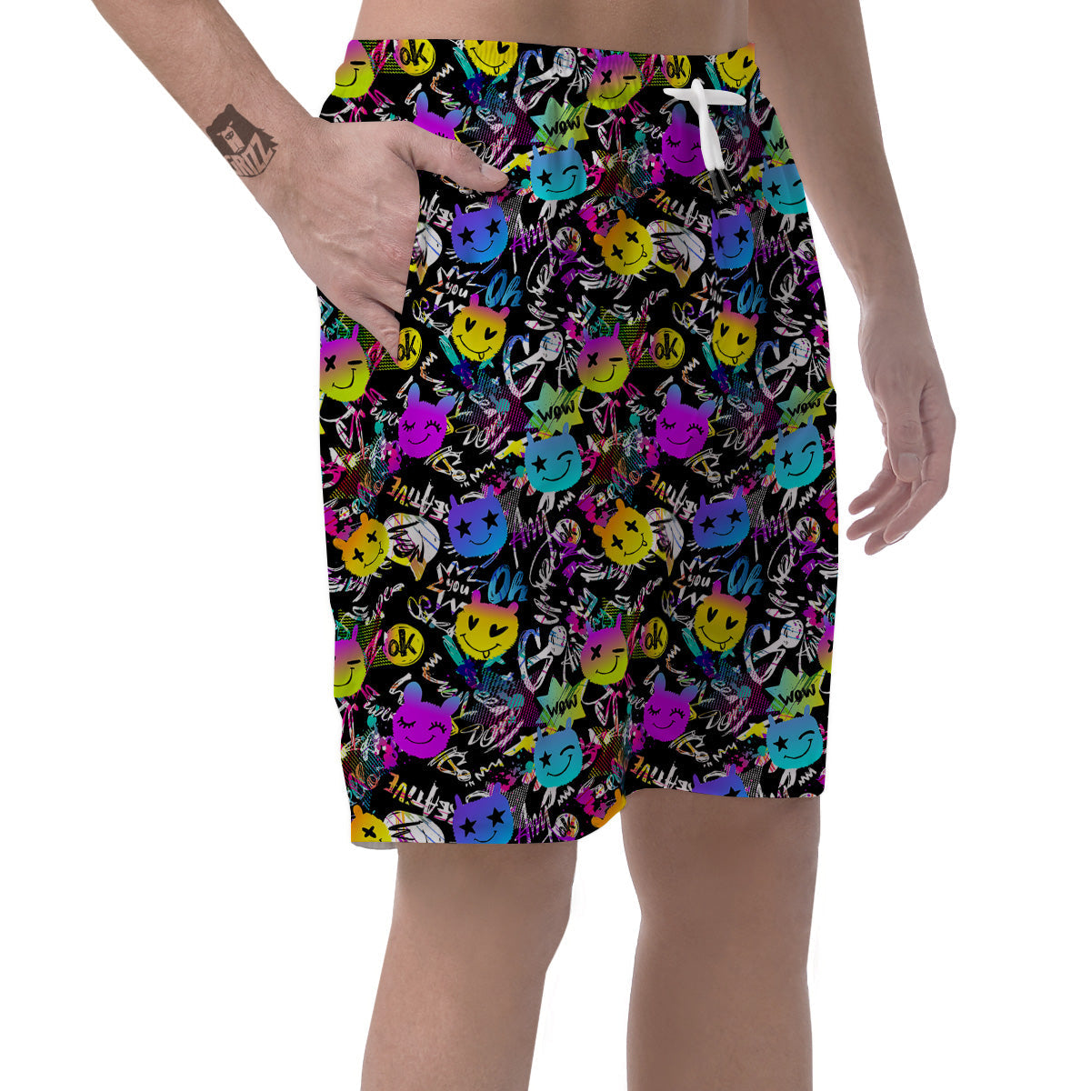 Graffiti Colorful Emoji Faces Print Pattern Men's Shorts-grizzshop