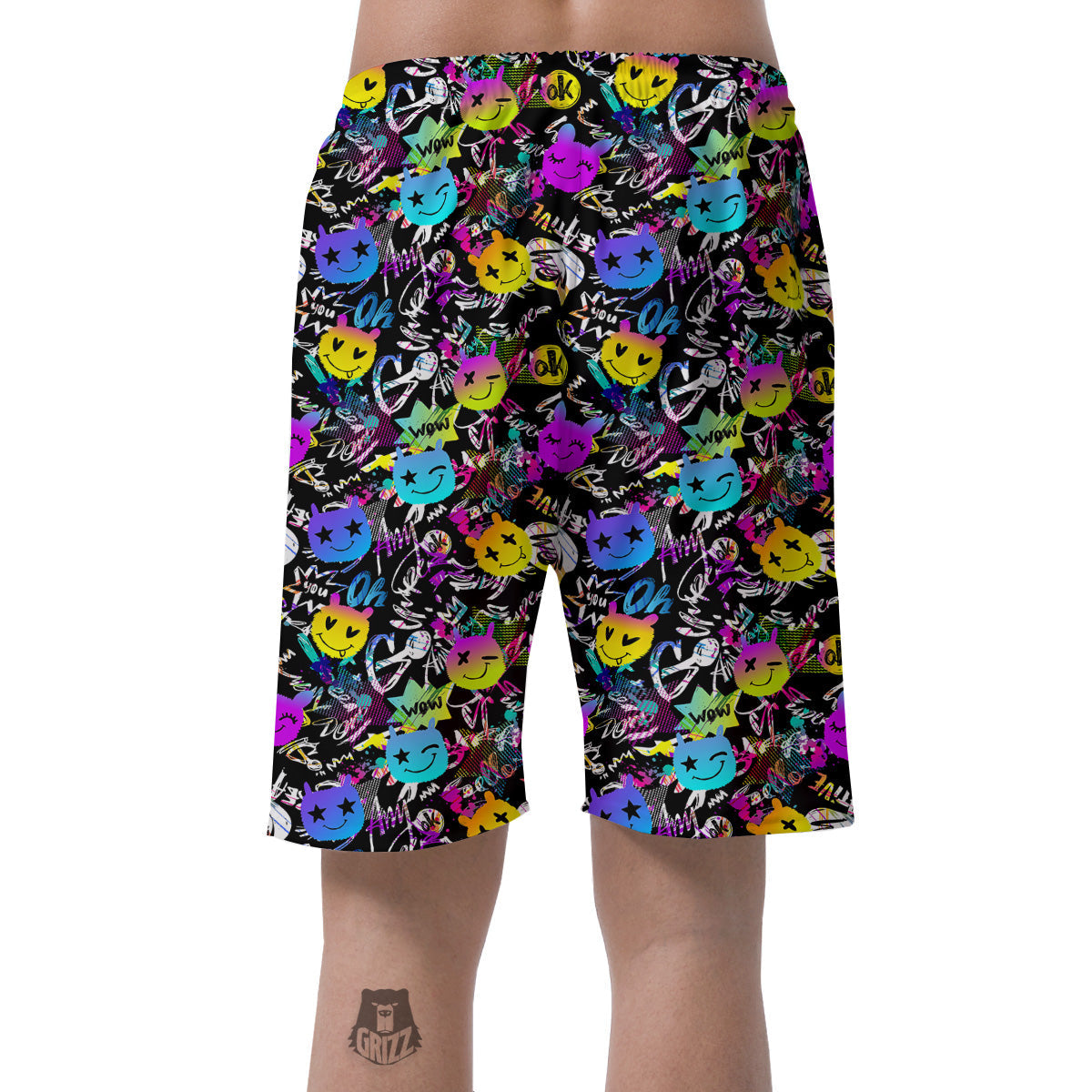 Graffiti Colorful Emoji Faces Print Pattern Men's Shorts-grizzshop