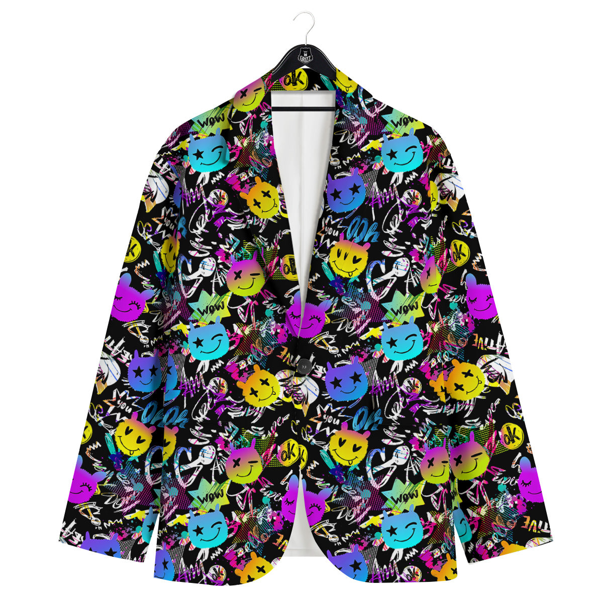 Graffiti Colorful Emoji Faces Print Pattern Men's Sport Coat-grizzshop