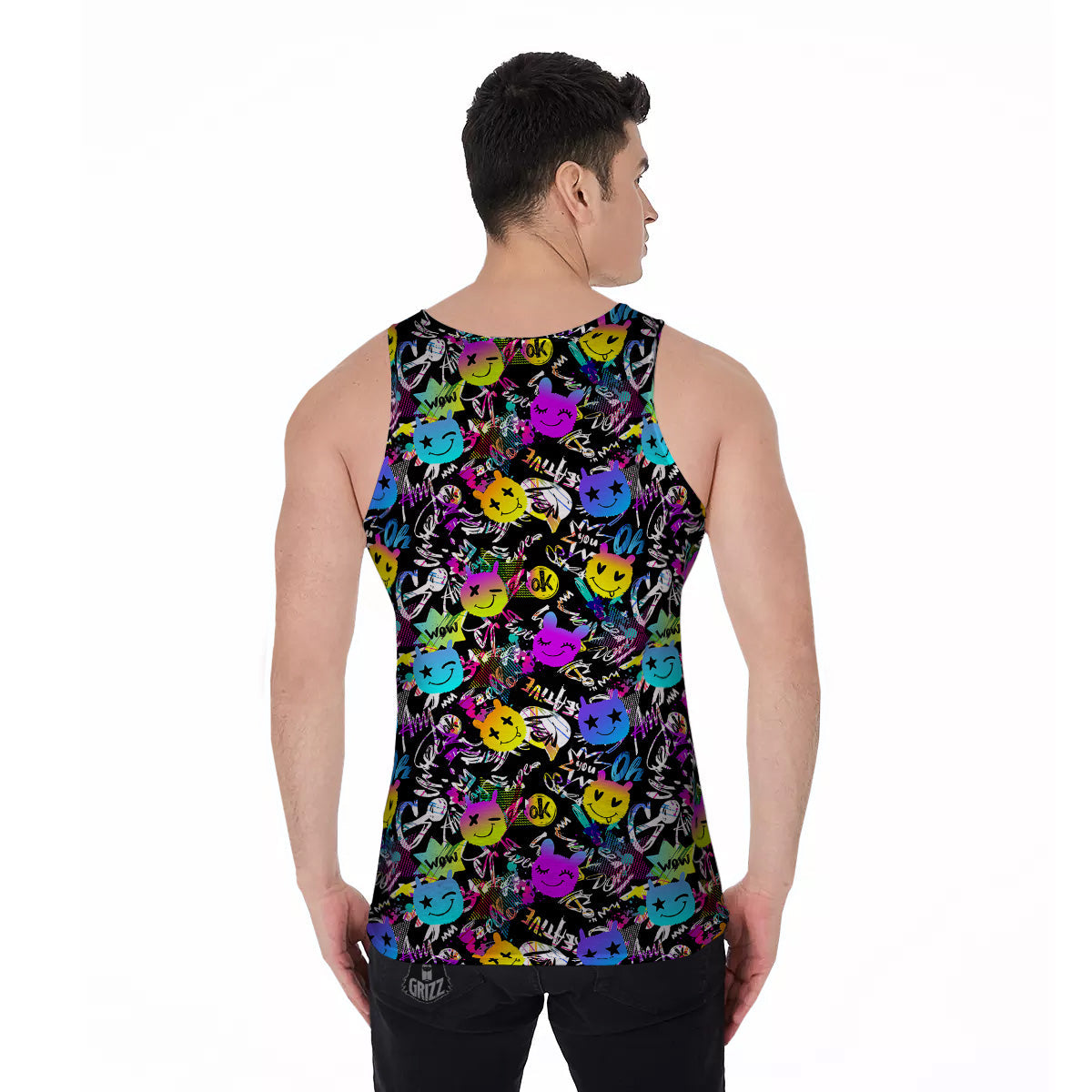 Graffiti Colorful Emoji Faces Print Pattern Men's Tank Top-grizzshop