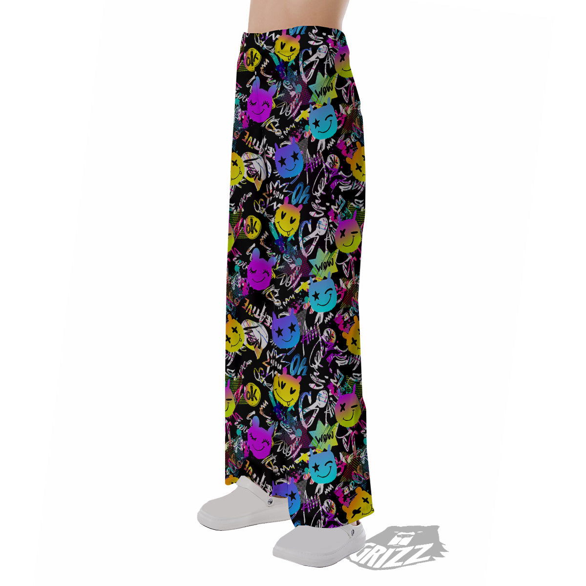 Graffiti Colorful Emoji Faces Print Pattern Pajama Pants-grizzshop