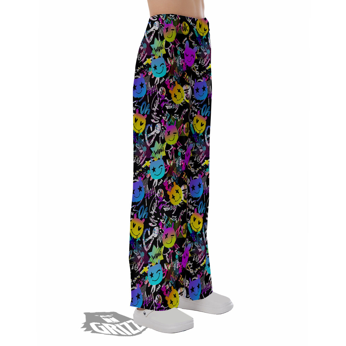 Graffiti Colorful Emoji Faces Print Pattern Pajama Pants-grizzshop