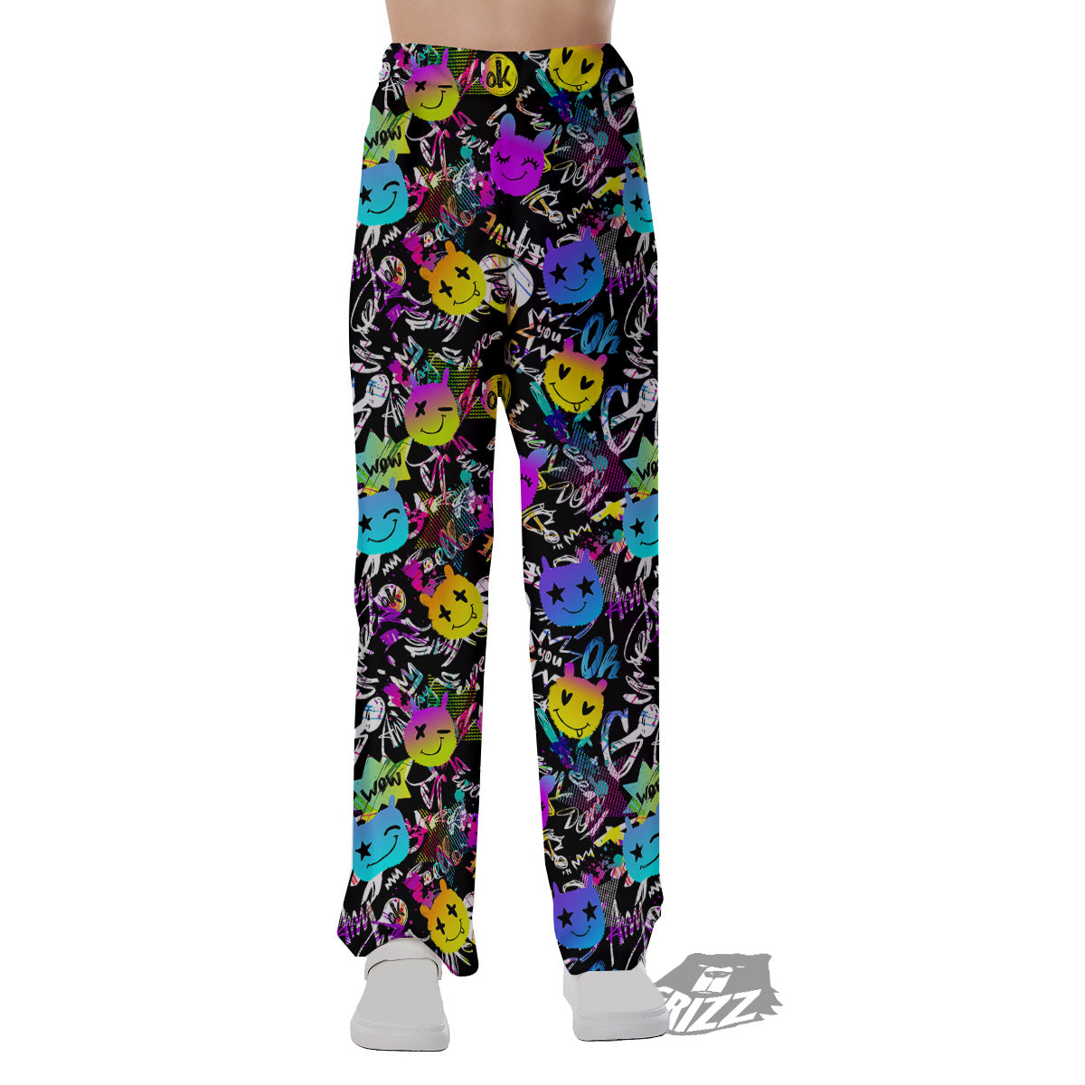 Graffiti Colorful Emoji Faces Print Pattern Pajama Pants-grizzshop