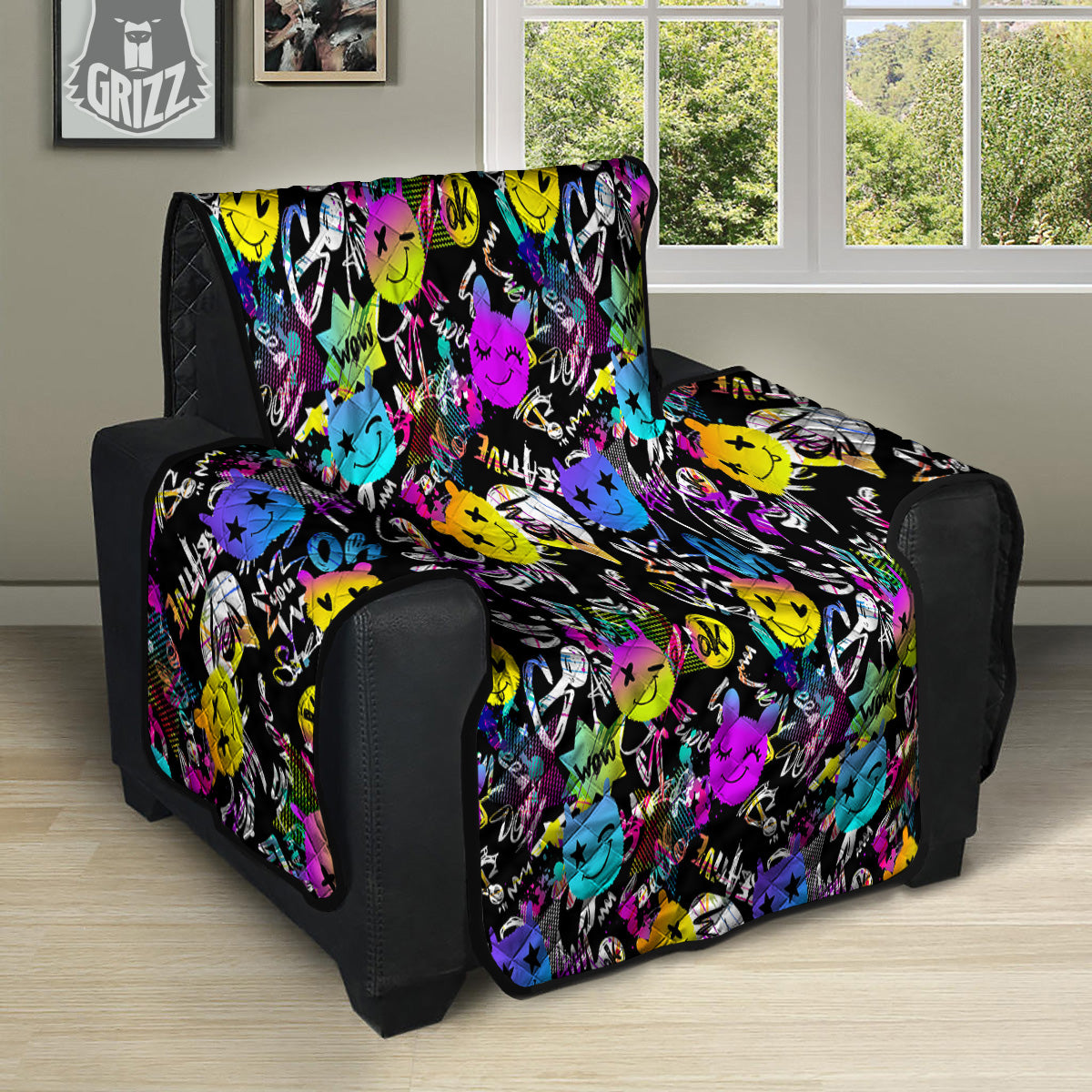 Graffiti Colorful Emoji Faces Print Pattern Recliner Protector-grizzshop