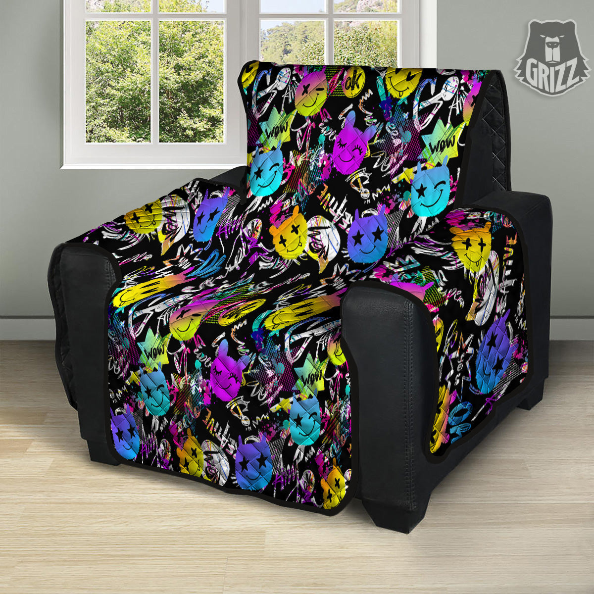 Graffiti Colorful Emoji Faces Print Pattern Recliner Protector-grizzshop