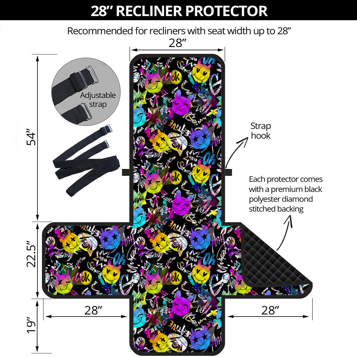 Graffiti Colorful Emoji Faces Print Pattern Recliner Protector-grizzshop