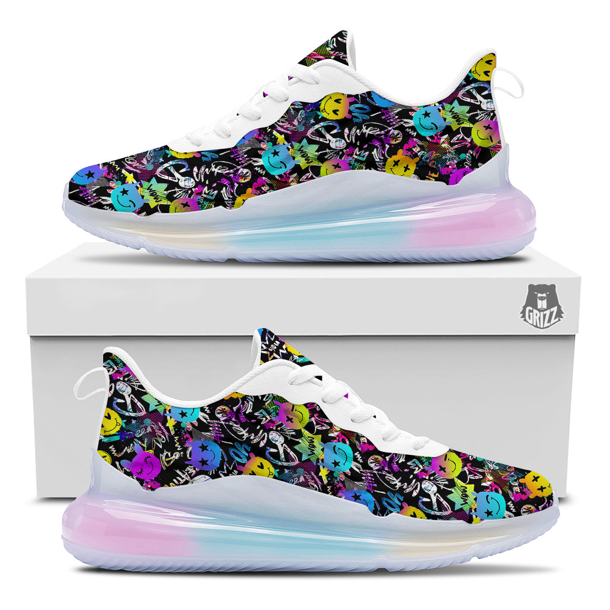 Graffiti Colorful Emoji Faces Print Pattern Running Sneakers-grizzshop