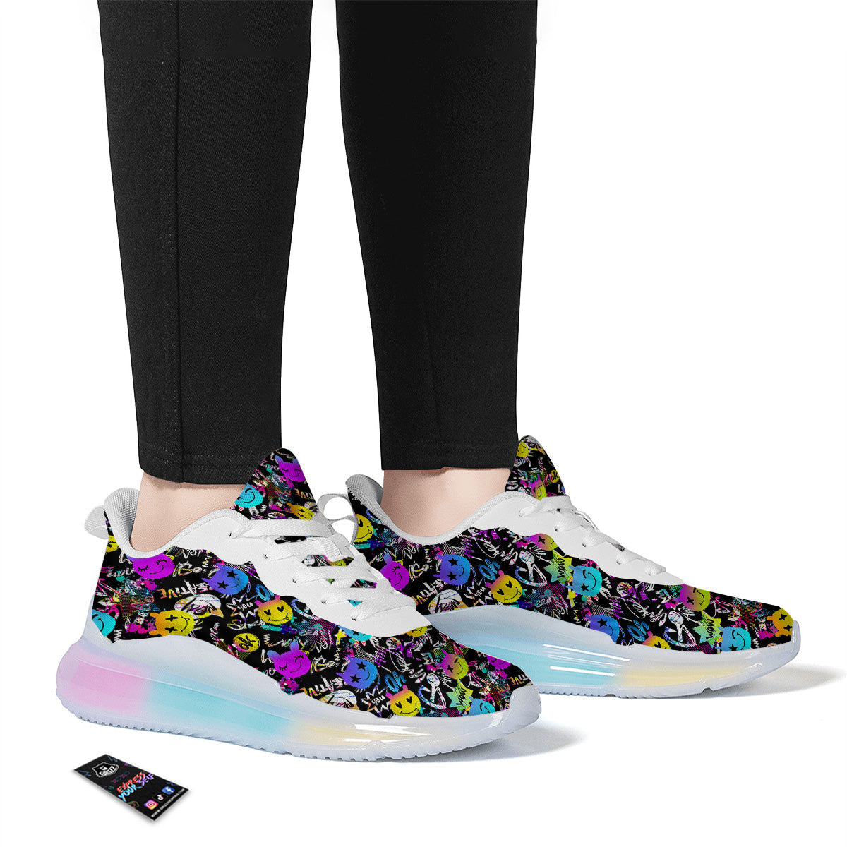 Graffiti Colorful Emoji Faces Print Pattern Running Sneakers-grizzshop