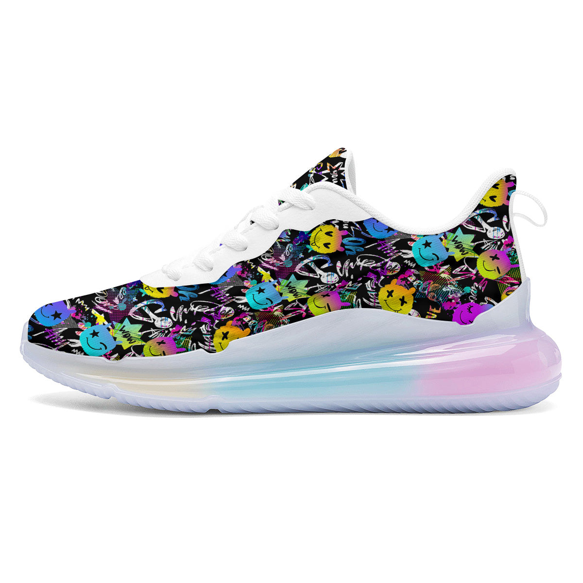 Graffiti Colorful Emoji Faces Print Pattern Running Sneakers-grizzshop