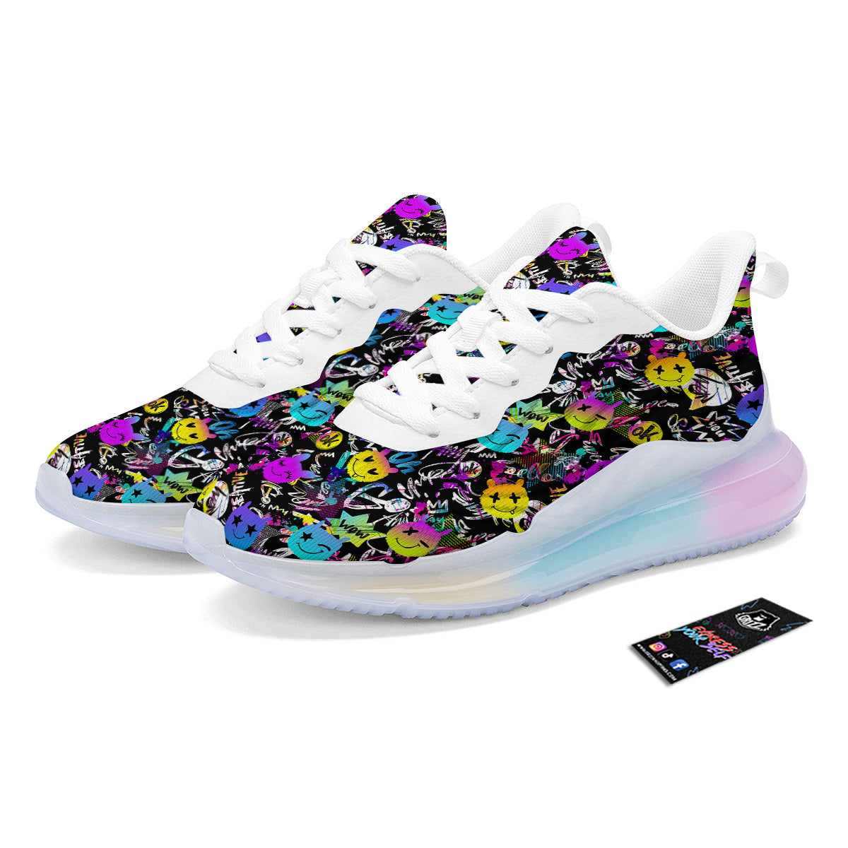 Graffiti Colorful Emoji Faces Print Pattern Running Sneakers-grizzshop