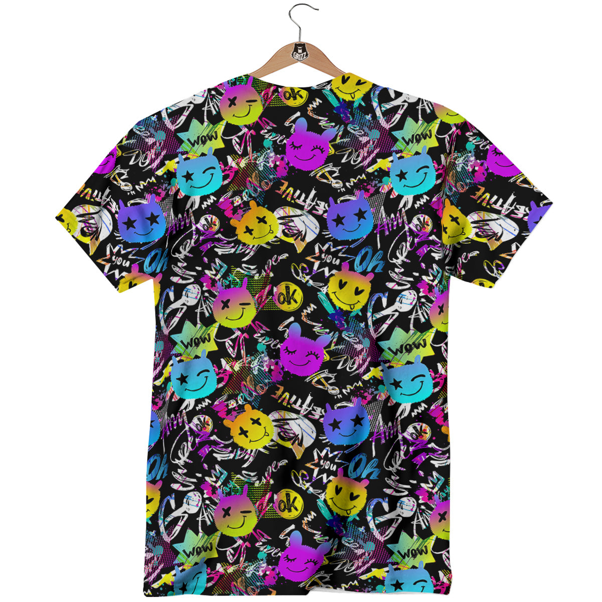 Graffiti Colorful Emoji Faces Print Pattern T-Shirt-grizzshop