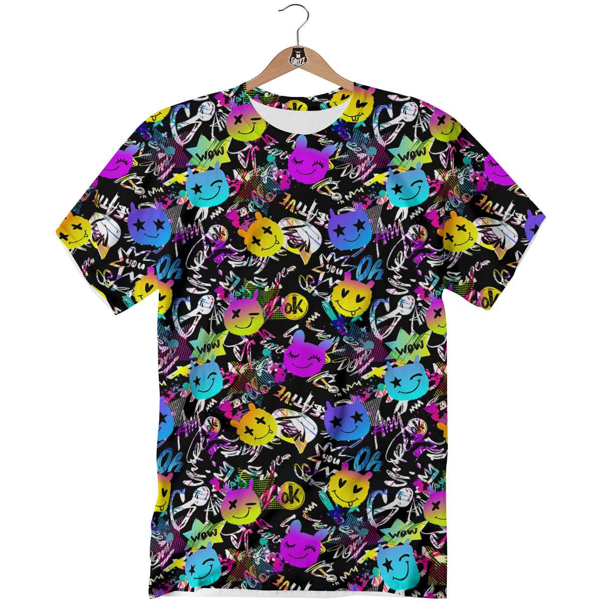 Graffiti Colorful Emoji Faces Print Pattern T-Shirt-grizzshop