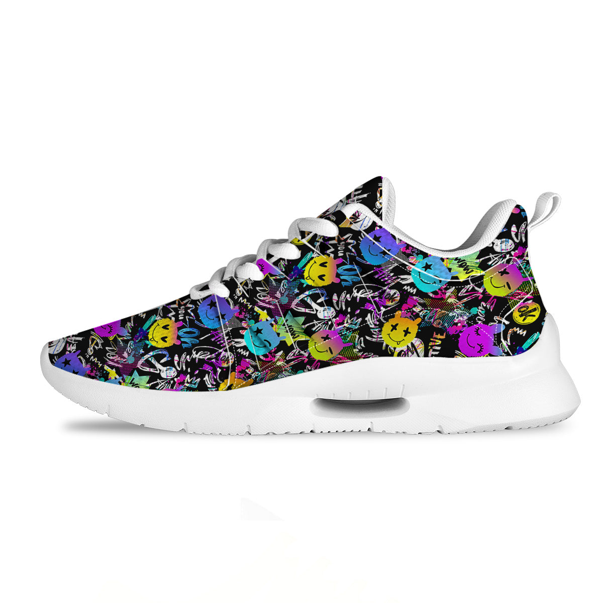 Graffiti Colorful Emoji Faces Print Pattern Tennis Shoes-grizzshop