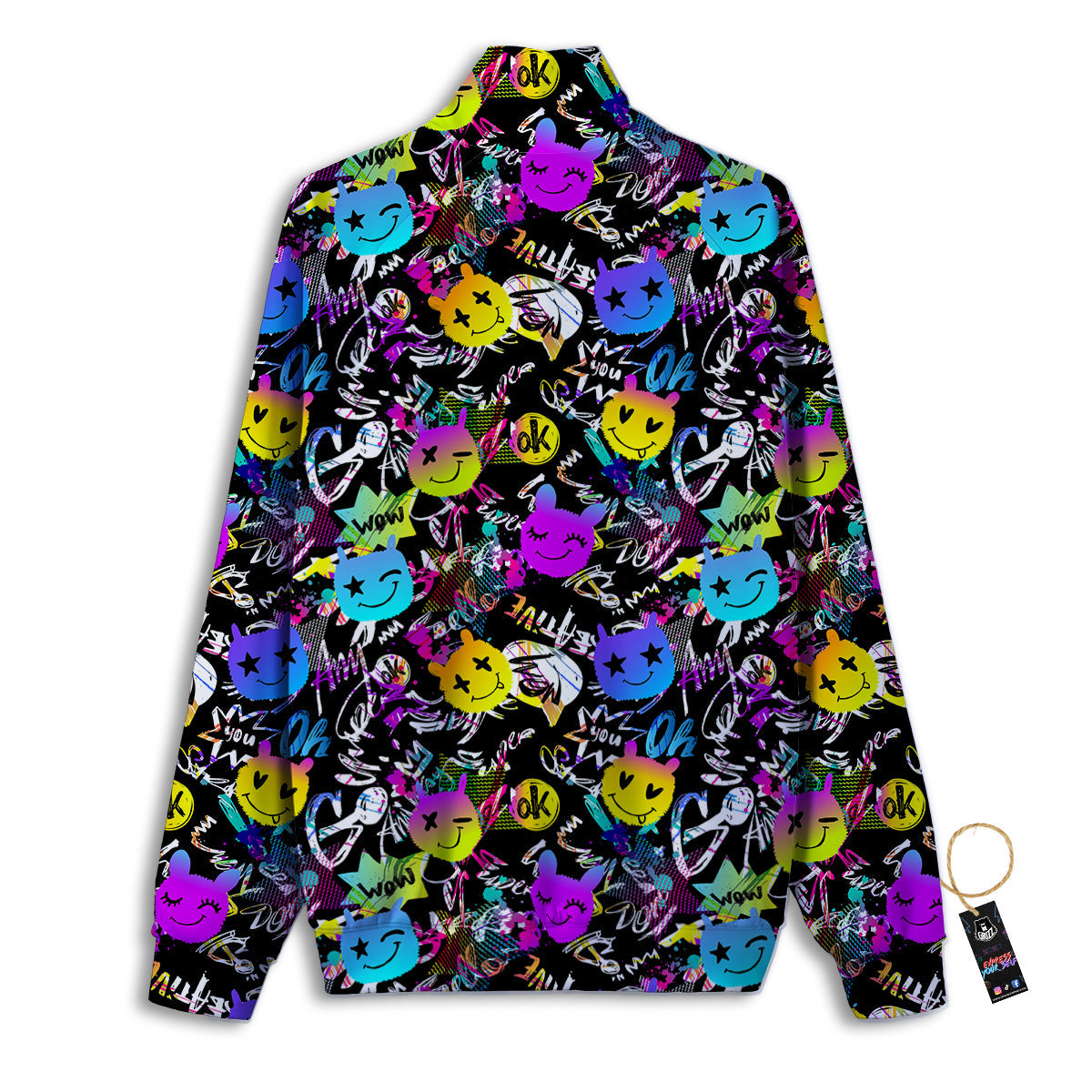 Graffiti Colorful Emoji Faces Print Pattern Track Jacket-grizzshop