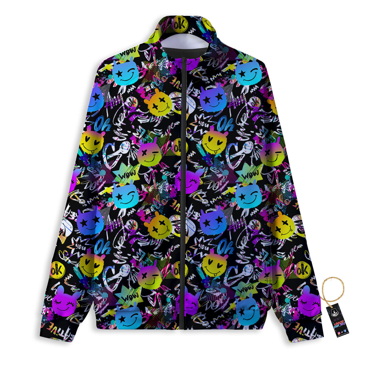 Graffiti Colorful Emoji Faces Print Pattern Track Jacket-grizzshop