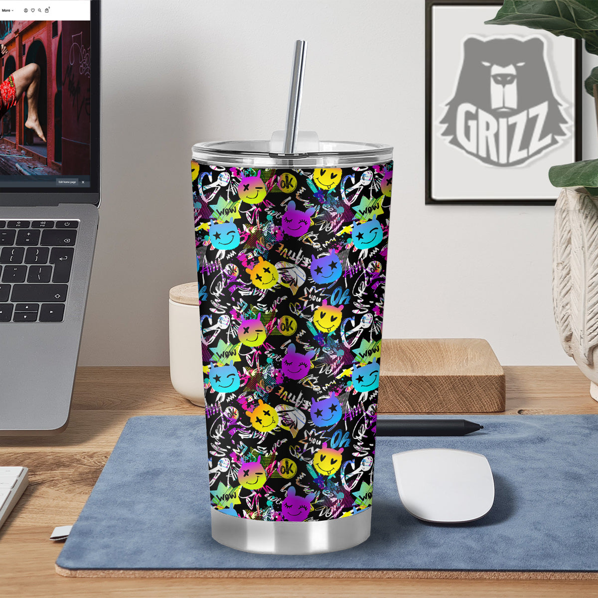 Graffiti Colorful Emoji Faces Print Pattern Tumbler-grizzshop