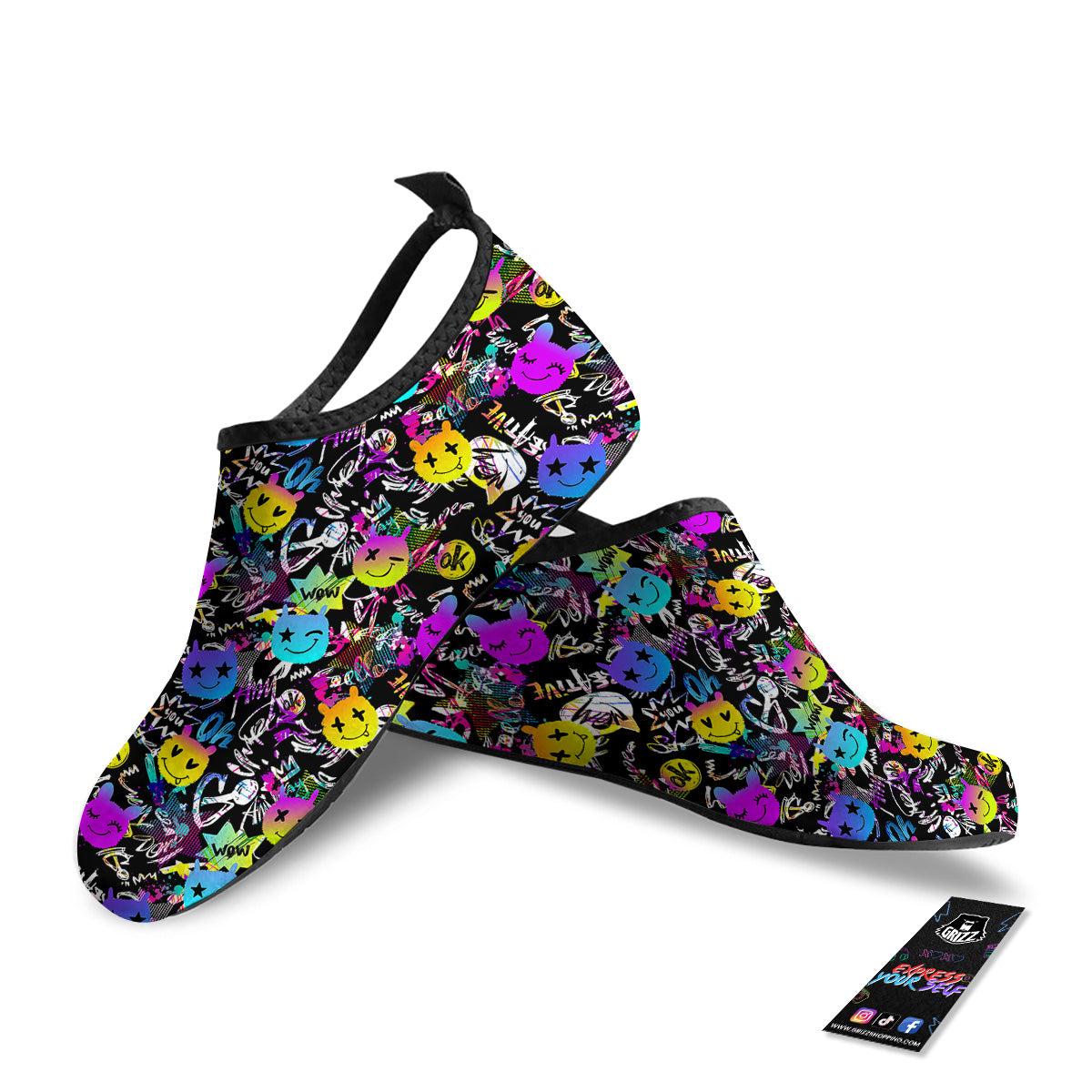 Graffiti Colorful Emoji Faces Print Pattern Water Shoes-grizzshop