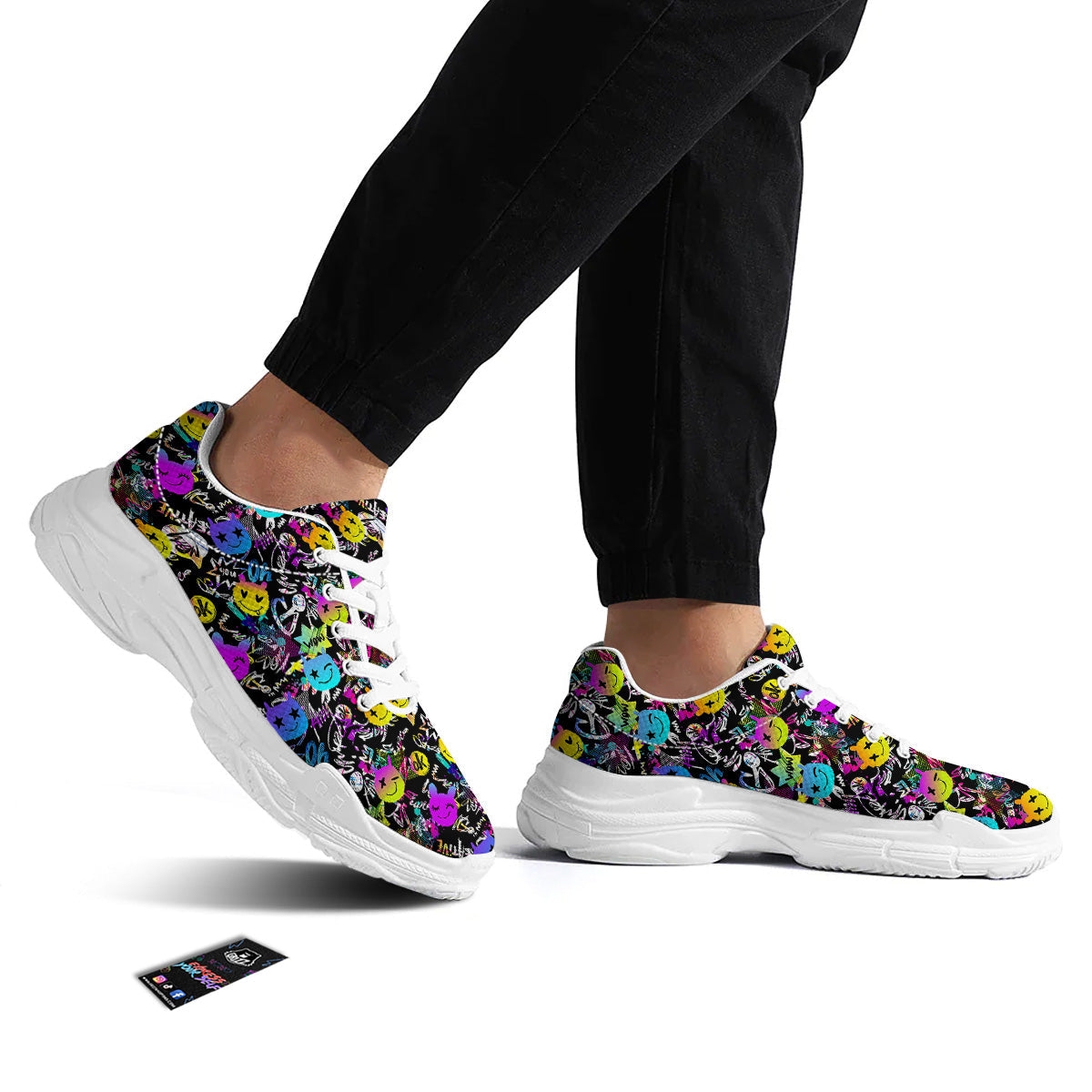 Graffiti Colorful Emoji Faces Print Pattern White Chunky Shoes-grizzshop